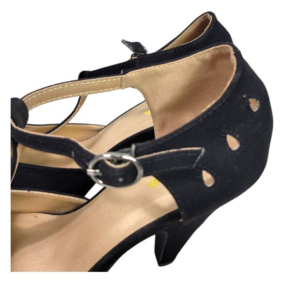 Modcloth T Strap Heels Black Pump Refreshed Zest Retro Ankle Strap Cutout Size 9 - Picture 15 of 16